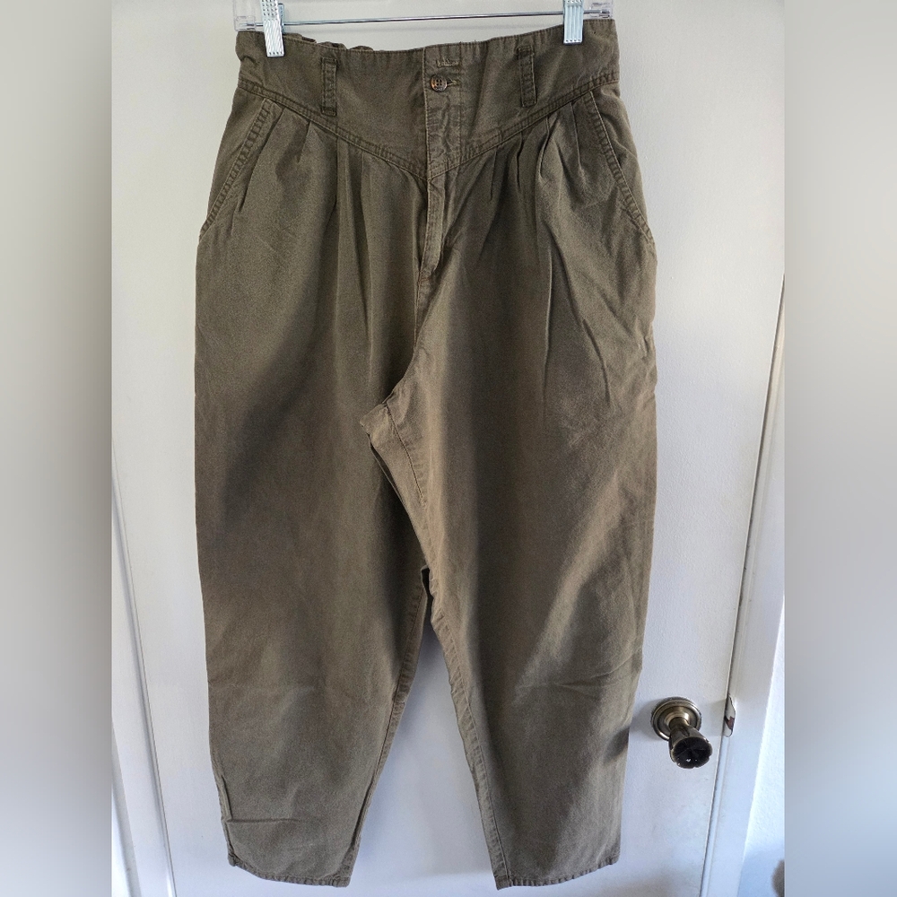Vintage 1980s Olive Brown Cherokee Deadstock Pleated Pants Size 14 High Rise